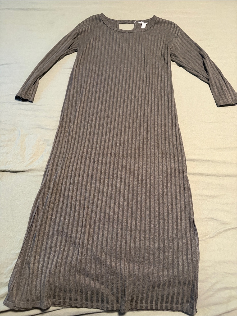 Ribbed Long Sleeve Midi Dress - Gray